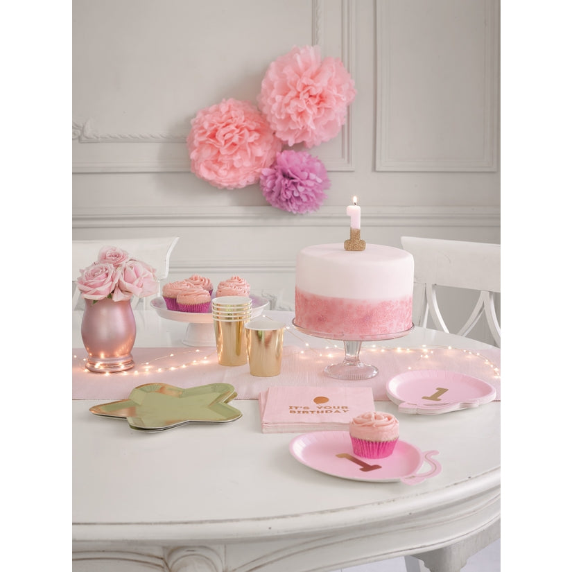 Pink Number 1 Candle with Gold Glitter