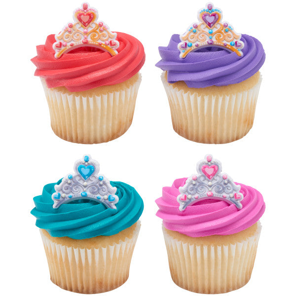 Tiara / Princess Crown Cupcake Rings - 12 Rings