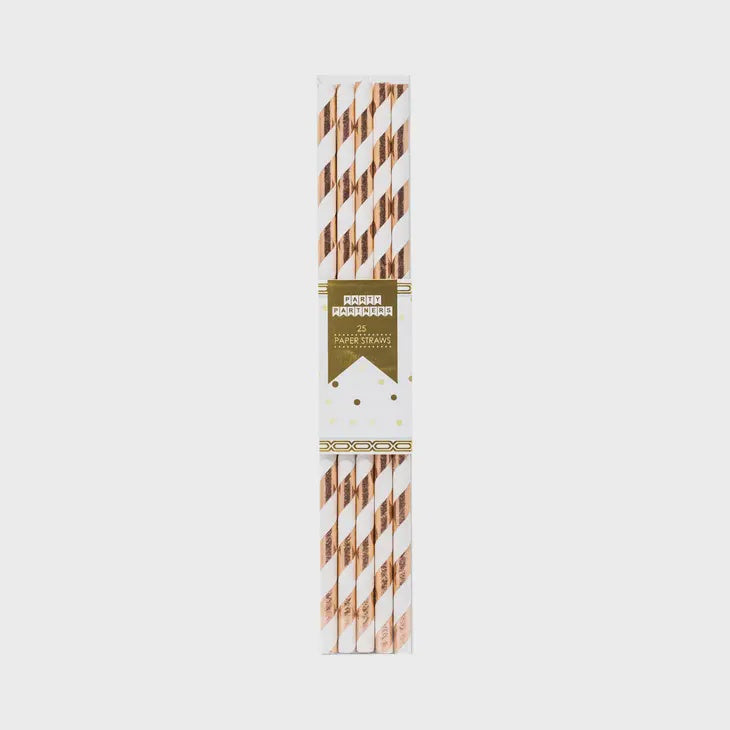 Rose Gold Striped Cake Pop Straws - 25 Straws