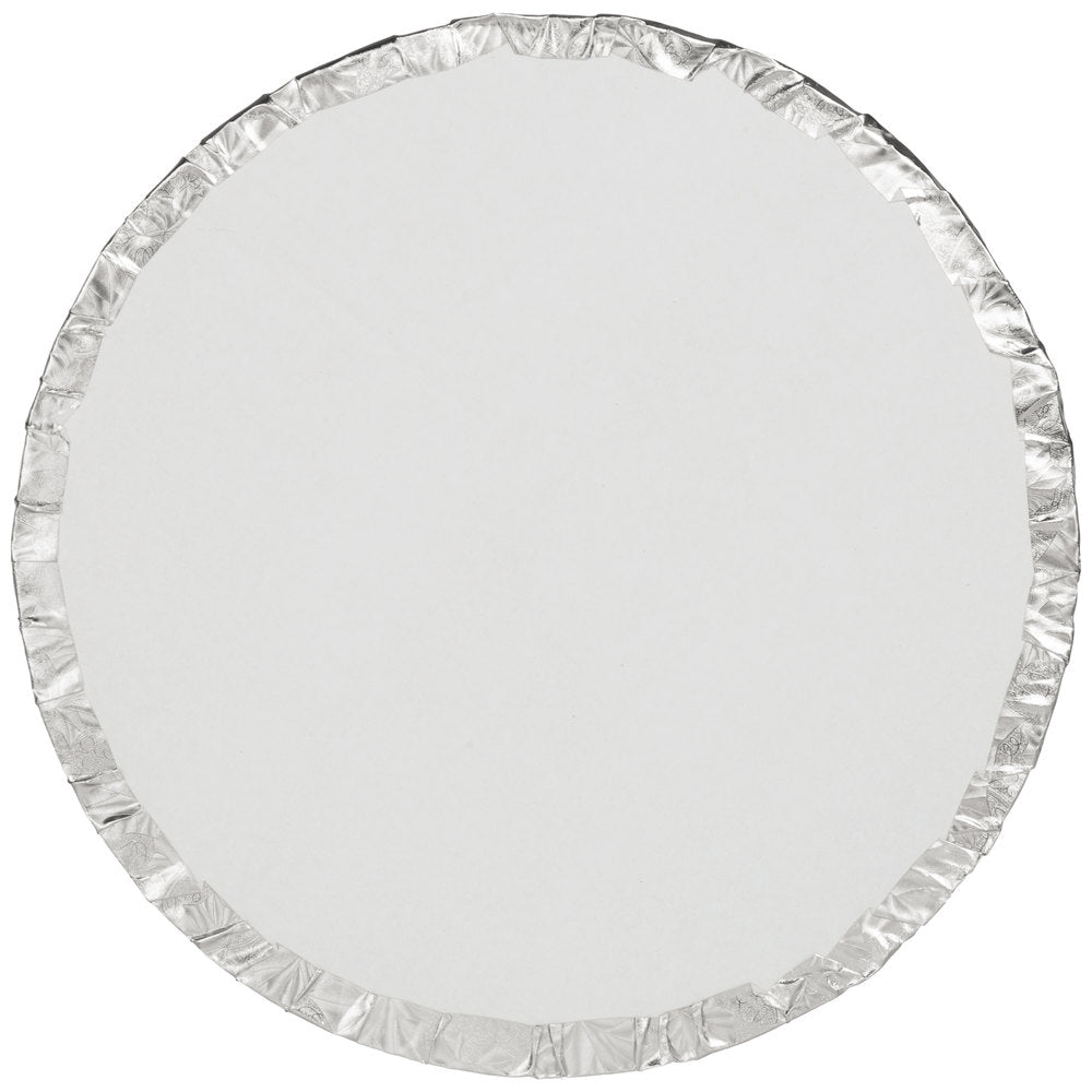 image of the back of a 14 inch silver cake drum that is 1/2 thick