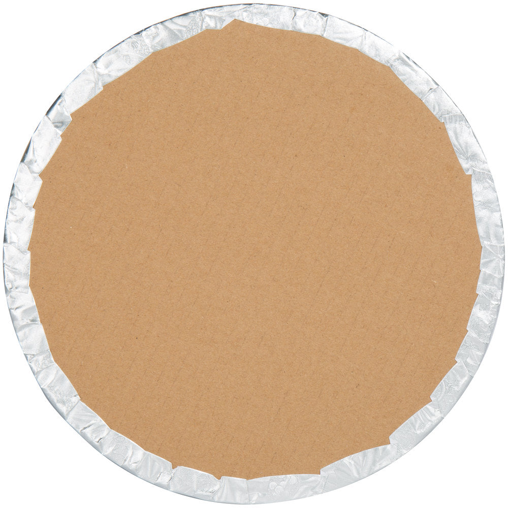 image of the back of a 10 inch round silver cake drum that is 1/4 inch thick