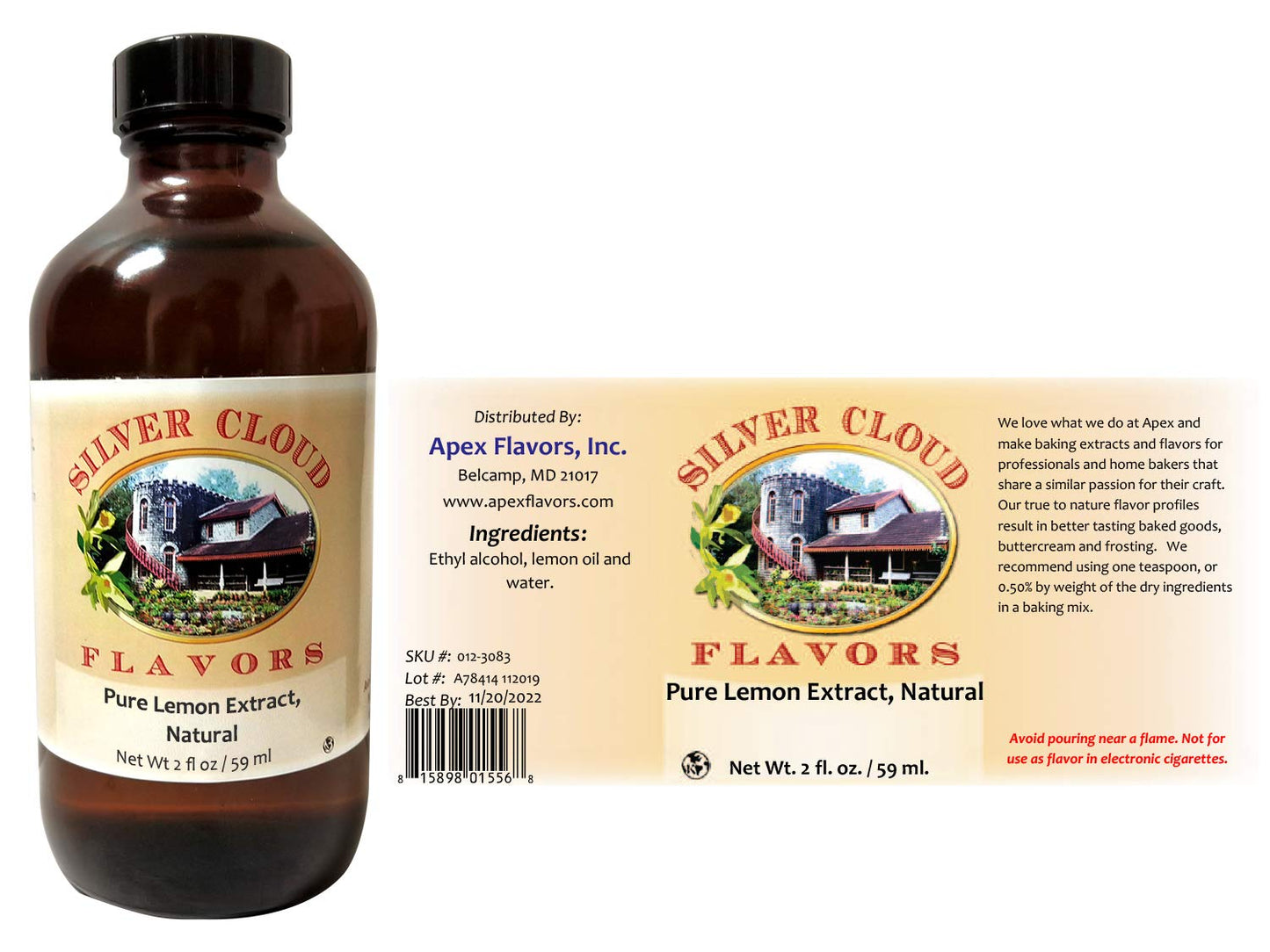 Pure Lemon Extract, 4oz, Silver Cloud
