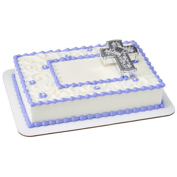 Silver Cross Cake Topper