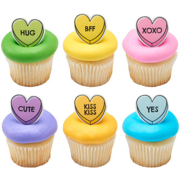 Candy Hearts Cupcake Rings, 12 Cupcake Rings
