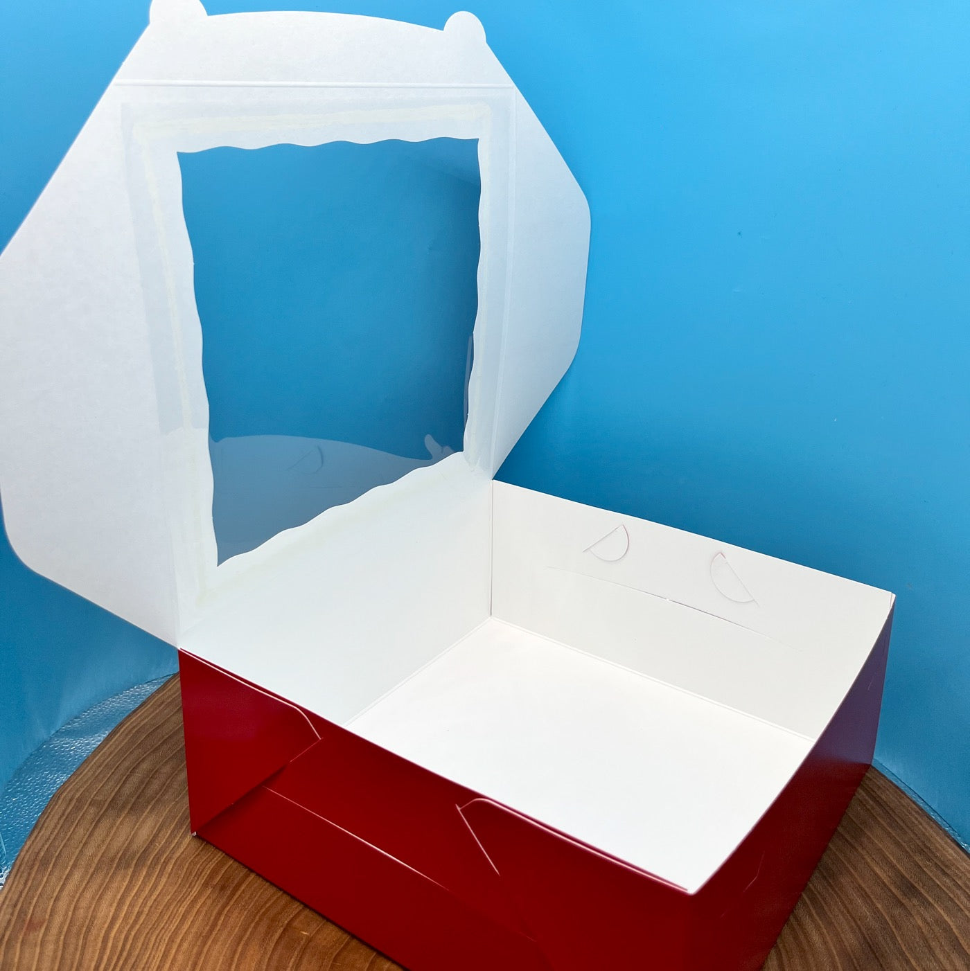 10 Inch Red Pastry Box with a Window - 10x10x4
