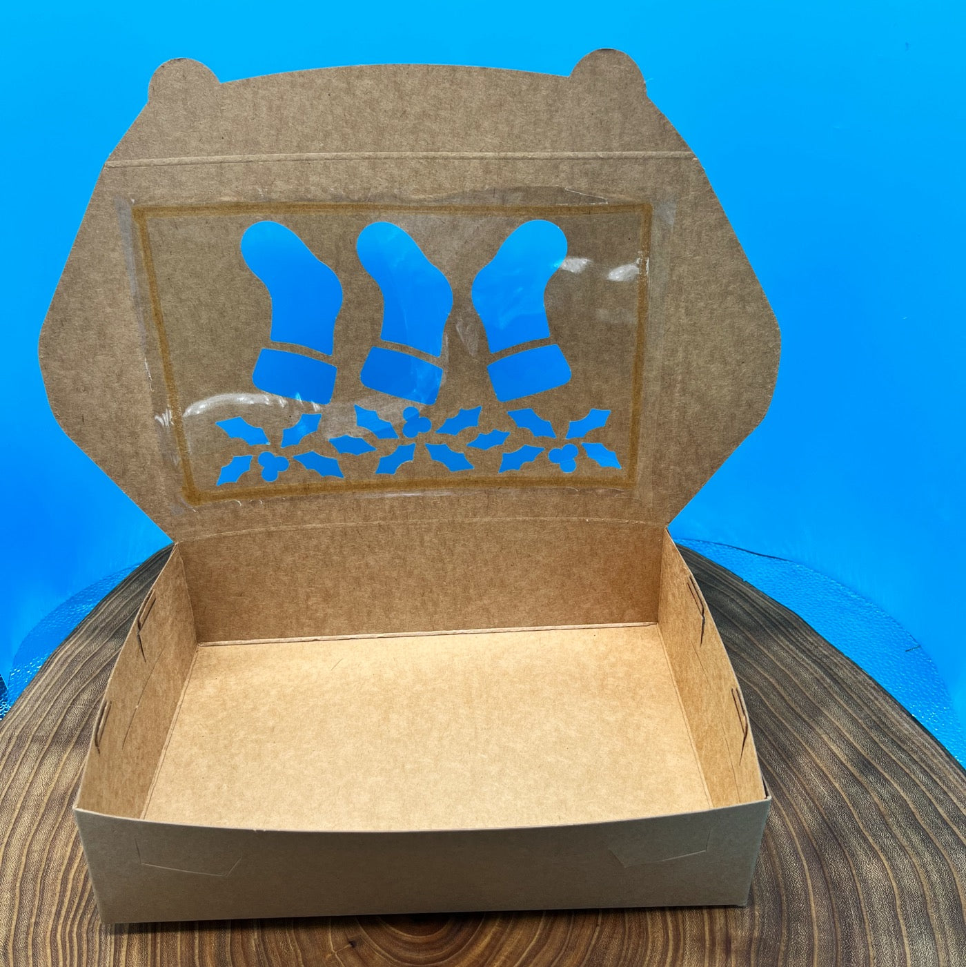 Kraft Pastry Box with Stockings Cutout - 10x7x2.5
