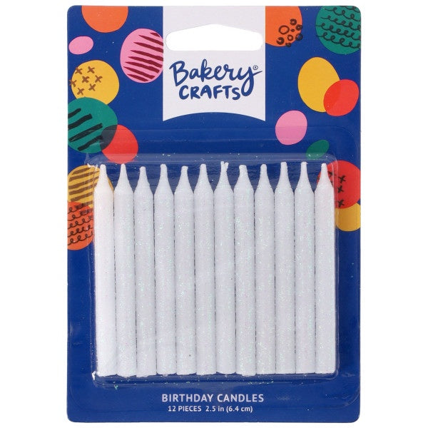 White Glitter Candles - 12 pack