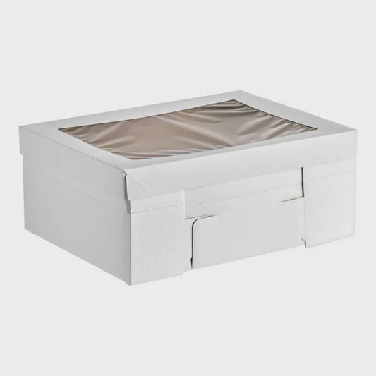 Tall, 2 Piece, Half Sheet White Cake Box - 19x14x8 with Flex Height
