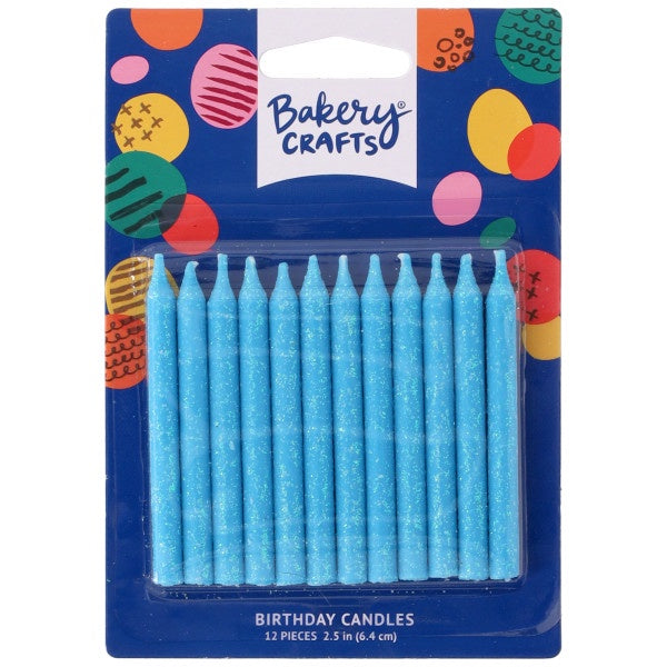 Blue Glitter Candles - 12 pack