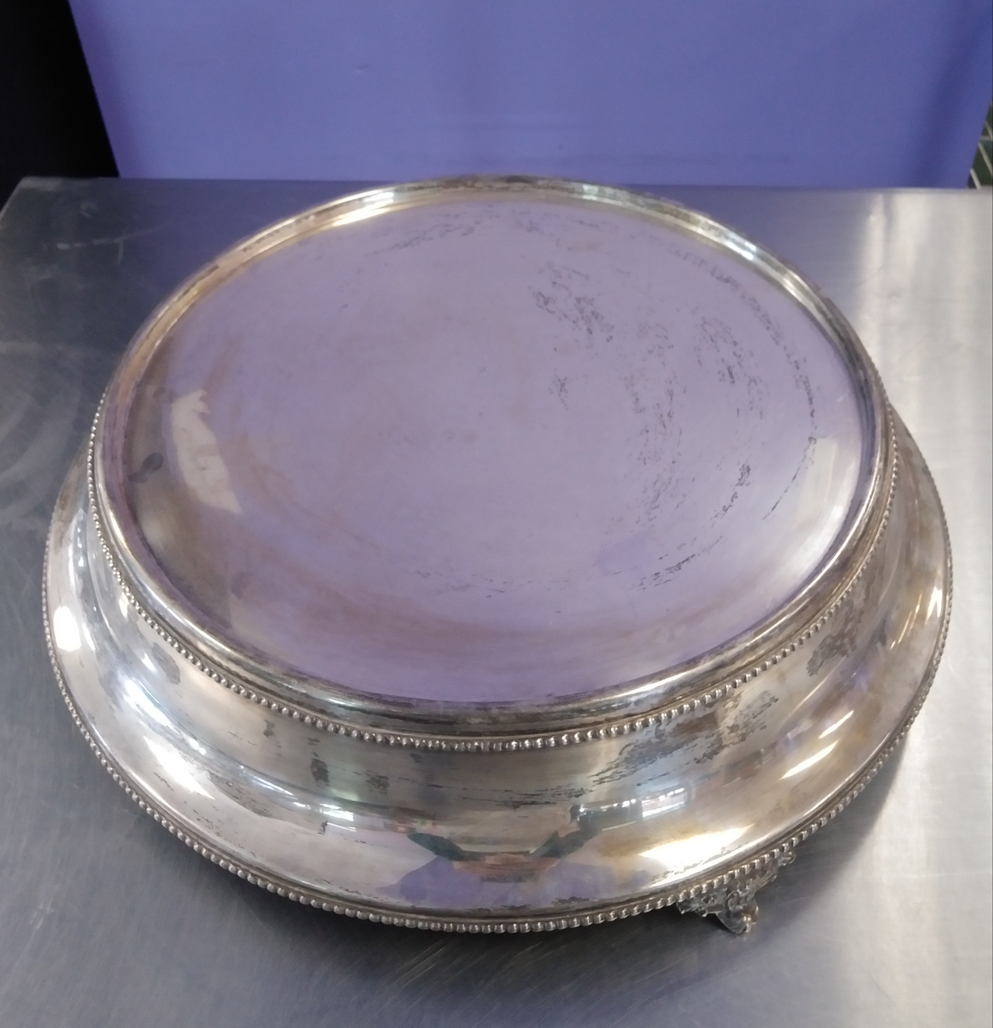 Cake Stand Rental - 18" Round Silver - Plain Bevel Edge 1