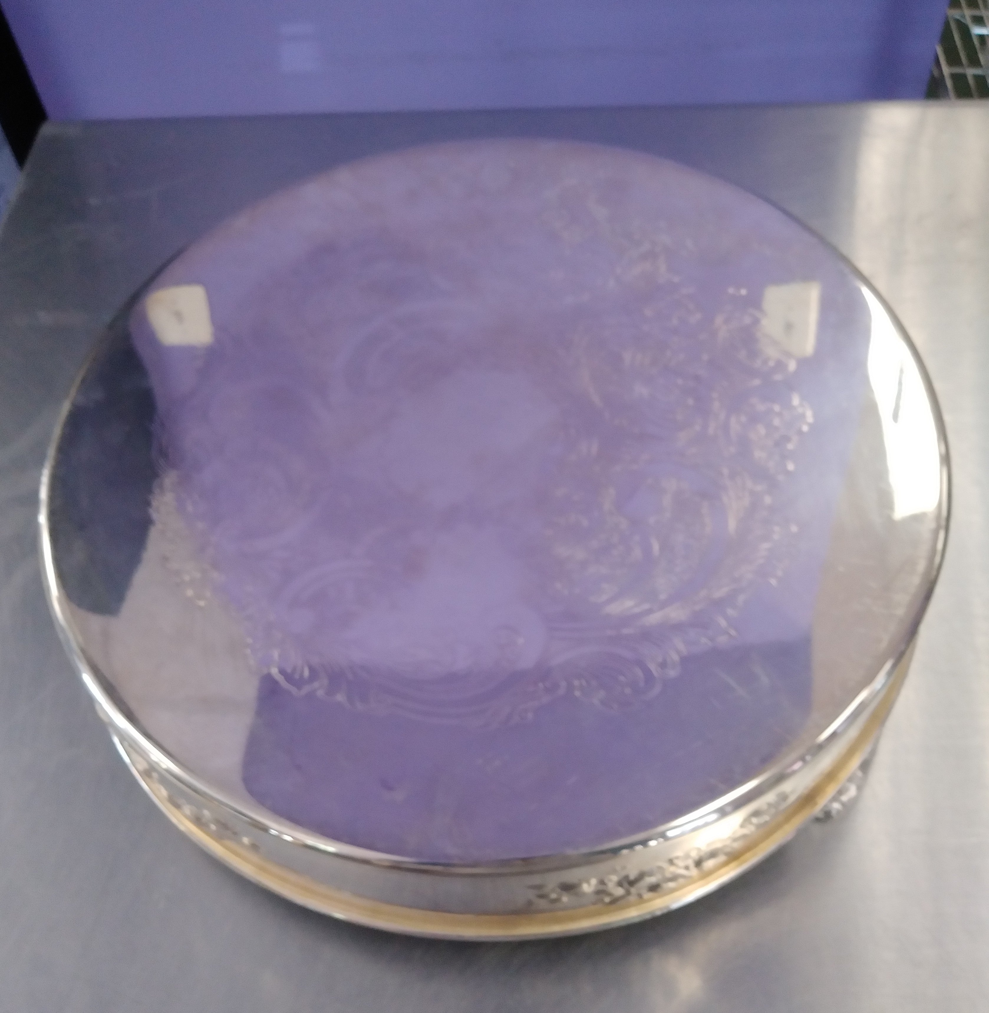 Cake Stand Rental - 16" Round Silver - Rose Detail 1