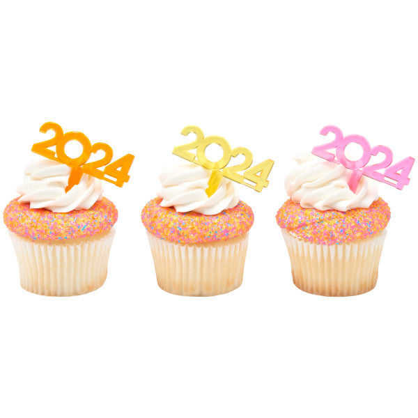 2024 Brightly Colored Cupcake Picks - 12 Cupcake Picks