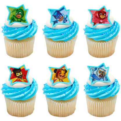 PJ Masks Cupcake Decorations - 12 Cupcake Rings