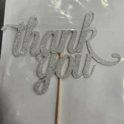 Thank you Cake Topper - Silver Glitter