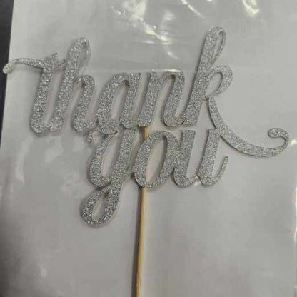 Thank you Cake Topper - Silver Glitter