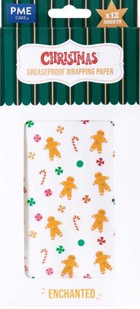 PME Christmas Greaseproof Wrapping Paper - Gingerbread - 12 Sheets
