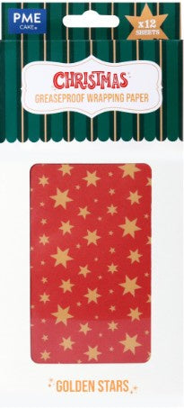 PME Christmas Greaseproof Wrapping Paper - Golden Stars - 12 Sheets