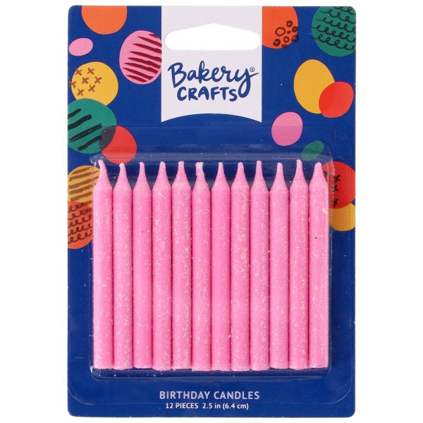 Pink Glitter Candles - 12 pack
