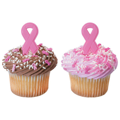 Breast Cancer Ribbon Cupcake Picks, 12 Picks
