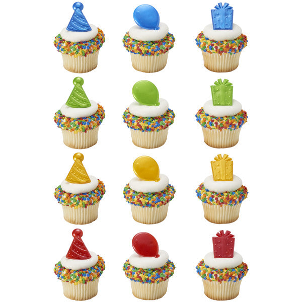 Happy Birthday Cupcake Rings - 12 Rings