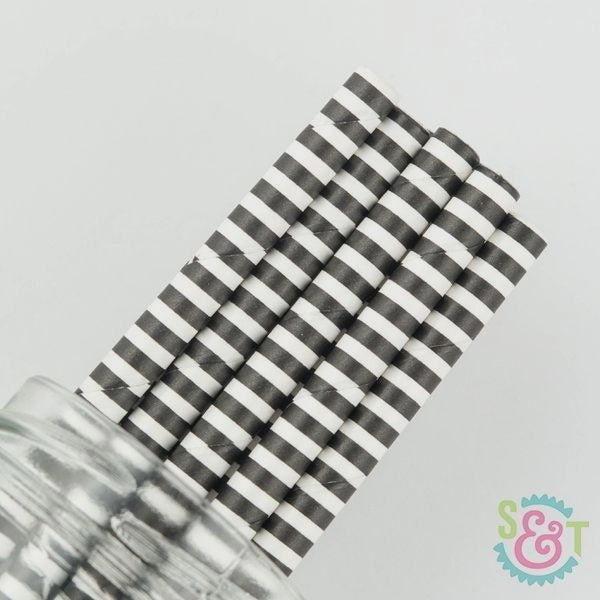 Black Pinstripe Cake Pop Straws - 25 Straws