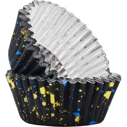 Black with Gold and Blue Flecks Foil Lined Cupcake Cases - 30 Cupcake Liners