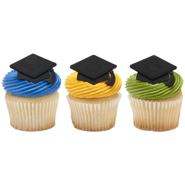 Black Graduation Hat Cupcake Rings - 12 Rings