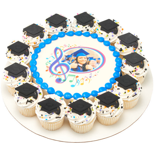 Black Graduation Hat Cupcake Rings - 12 Rings