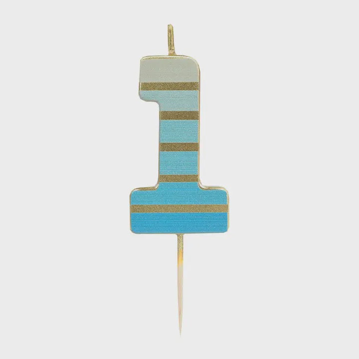 Blue & Gold Number 1 Birthday Candle