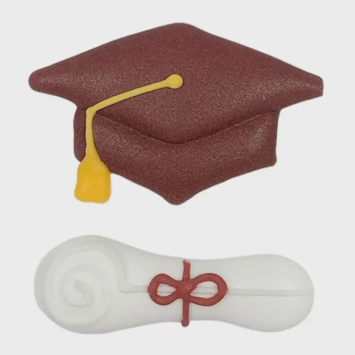 Royal Icing Grad Cap and Diploma - Burgundy, 6 Pieces