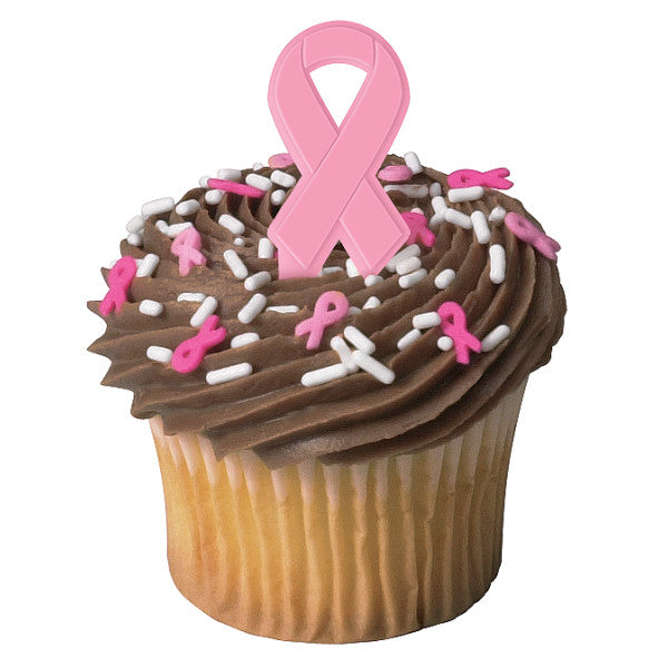 Breast Cancer Ribbon Cupcake Picks, 12 Picks