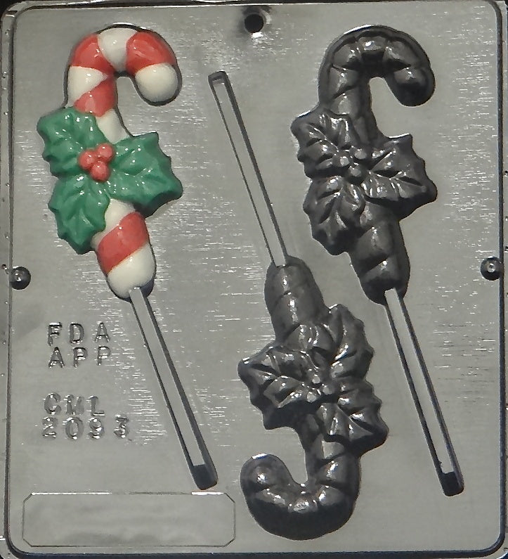 Candy Cane with Holly Lollipop Chocolate Mold