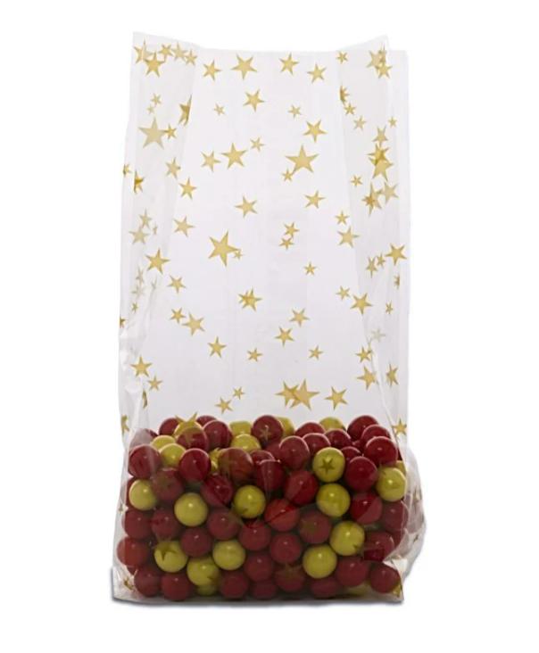 3.5x2x7.5 Cello Treat Bag with Gold Stars - 10 Bags