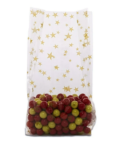 3.5x2x7.5 Cello Treat Bag with Gold Stars - 10 Bags