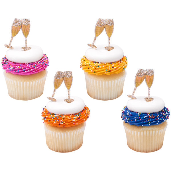 Toasting Glasses Cupcake Picks - 12 Picks