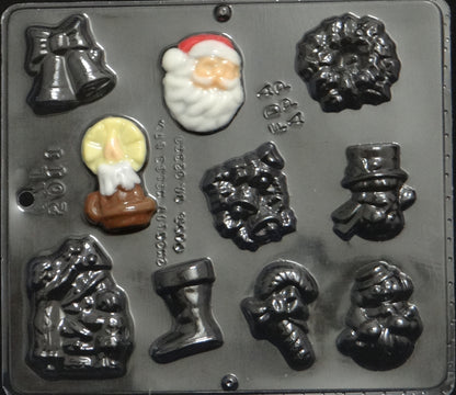Christmas Assortment Chocolate Mold Includes Santa, Wreath, Bells and Snowmen