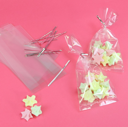 Clear Cellophane Bags with Silver Twist Ties