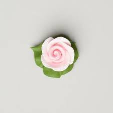 Royal Icing Rose - Pink w/ Icing Leaves - 1"