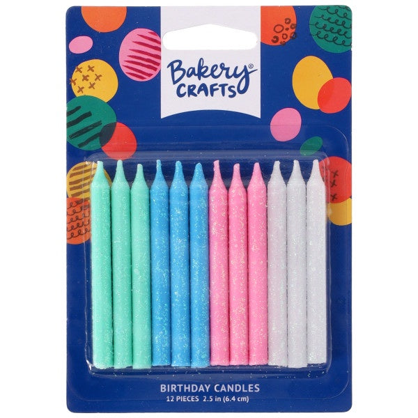 Assorted Colors Glitter Candles - 12 pack