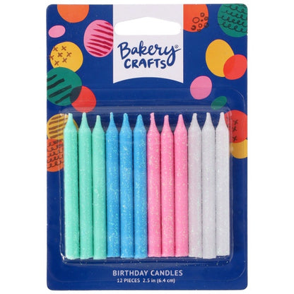 Assorted Colors Glitter Candles - 12 pack