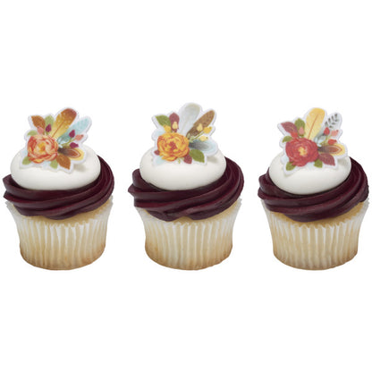 Flowers & Feathers Cupcake Rings - 12 Rings
