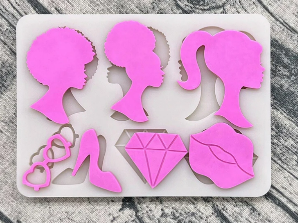 Female Doll Heads Silicone Mold with Fashion Accesories