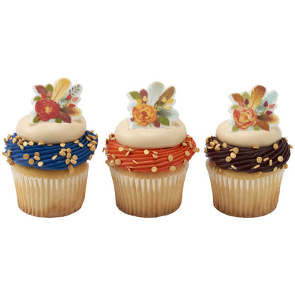 Flowers & Feathers Cupcake Rings - 12 Rings