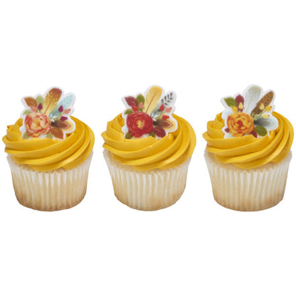 Flowers & Feathers Cupcake Rings - 12 Rings