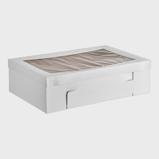 Tall, 2 Piece, Full Sheet White Cake Box - 27.5 x 18.25 x 8 with Flex Height
