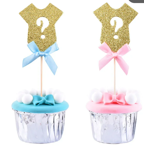 Gold Glitter Onesie Cupcake Picks - 12 Cupcake Picks