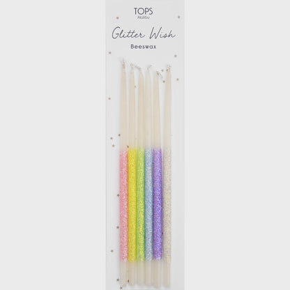 Glitter Wish Multi-Colored Beeswax Candles - Set of 6