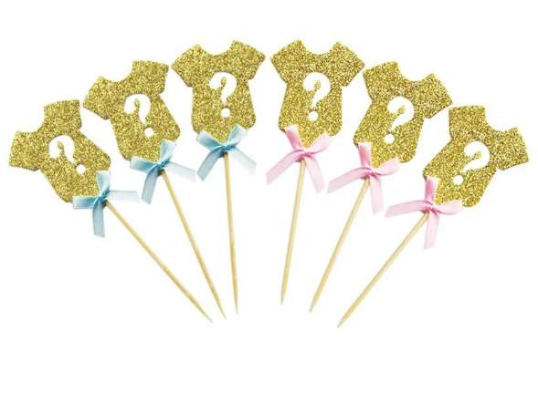 Gold Glitter Onesie Cupcake Picks - 12 Cupcake Picks