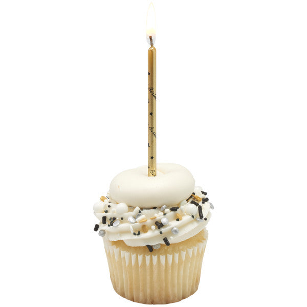 Gold Candles with Black Happy Birthday Print