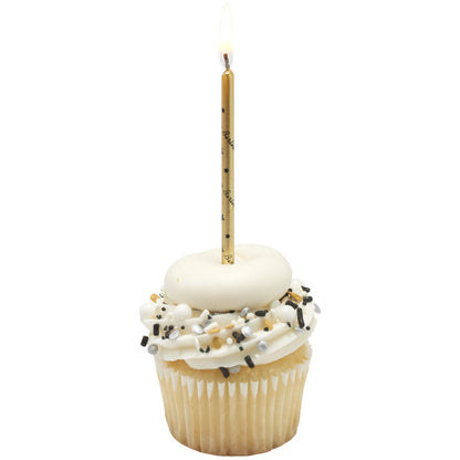 Gold Candles with Black Happy Birthday Print